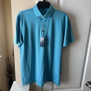 Holderness Bourne Men Medium Classic Blue Striped Polo Shirt Golf